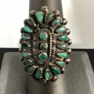 Turquoise/Silver Needlepoint Ring